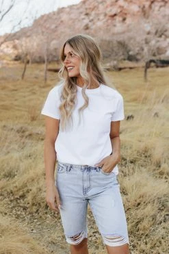 Vervet By Flying Monkey THE VERVET SUPER HIGH RISE BERMUDA SHORTS IN LIGHT WASH