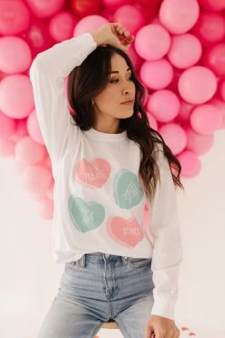 PD EXCLUSIVES THE PINK DESERT CANDY HEARTS LONG SLEEVE TOP IN WHITE