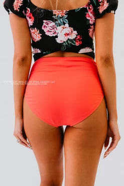 HIGH WAIST TIE FRONT SWIM BOTTOMS IN BISOU RASPBERRY BY PINK DESERT