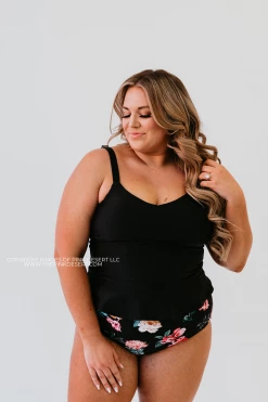 ELEVATED PEPLUM TANKINI IN BLACK BY PINK DESERT