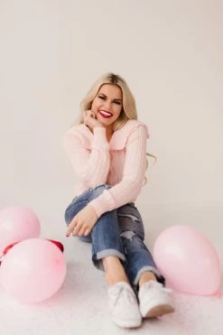 Hyfve THE SWEET PEA KNIT SWEATER IN LIGHT PINK TOPS