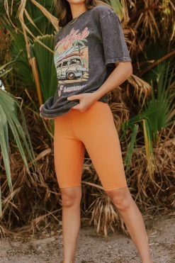 Hyfve BOTTOMS THE BLAKE BIKER SHORTS IN ORANGE SHERBET