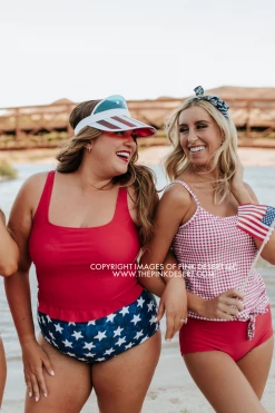 PINK DESERT MINI RUFFLE CROP PEPLUM SWIM TOP IN CHERRY RED