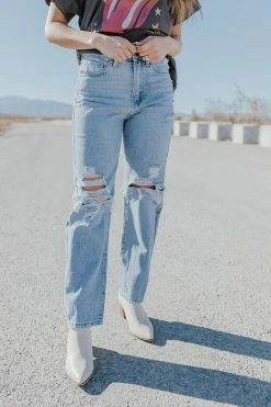 JUST PANMACO INC. THE JAMIE HIGH RISE DAD JEANS IN LIGHT WASH BOTTOMS