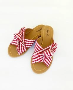 December Shoes THE SLIP ON SANDAL IN RED GINGHAM