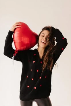 Miss Sparkling THE QUEEN OF HEARTS SWEATER IN BLACK TOPS