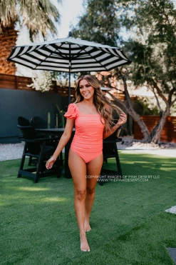 PUFF SLEEVE ONE PIECE IN RIBBED PEACHBERRY BY PINK DESERT