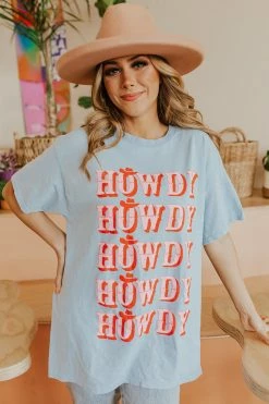 Sweet Claire THE HOWDY GRAPHIC TEE IN LIGHT BLUE