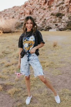 Insane Gene THE BRANDI ACID WASHED BERMUDA SHORTS IN MEDIUM WASH BOTTOMS