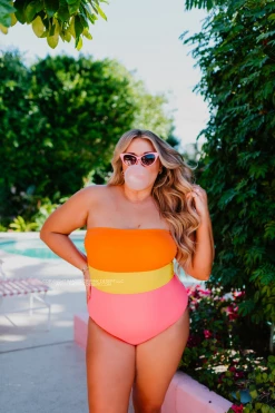 SWIM FUN IN THE SUN COLORBLOCK BANDEAU ONE PIECE BY SASSY RED LIPSTICK X PINK DESERT