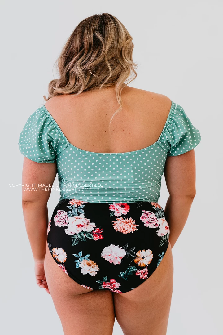 HIGH WAIST TIE FRONT SWIM BOTTOMS IN LE FLEUR BY PINK DESERT 4 HIGH WAIST TIE FRONT SWIM BOTTOMS IN LE FLEUR BY PINK DESERT