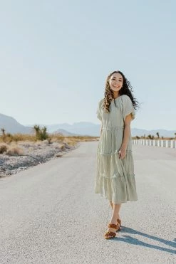 Mikarose THE SANDRA TIERED DRESS IN SEACREST GREEN DRESSES