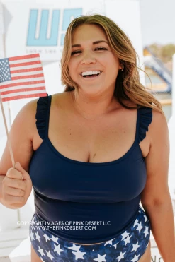 PINK DESERT SWEETY FLUTTER CROP SWIM TOP IN INDIGO