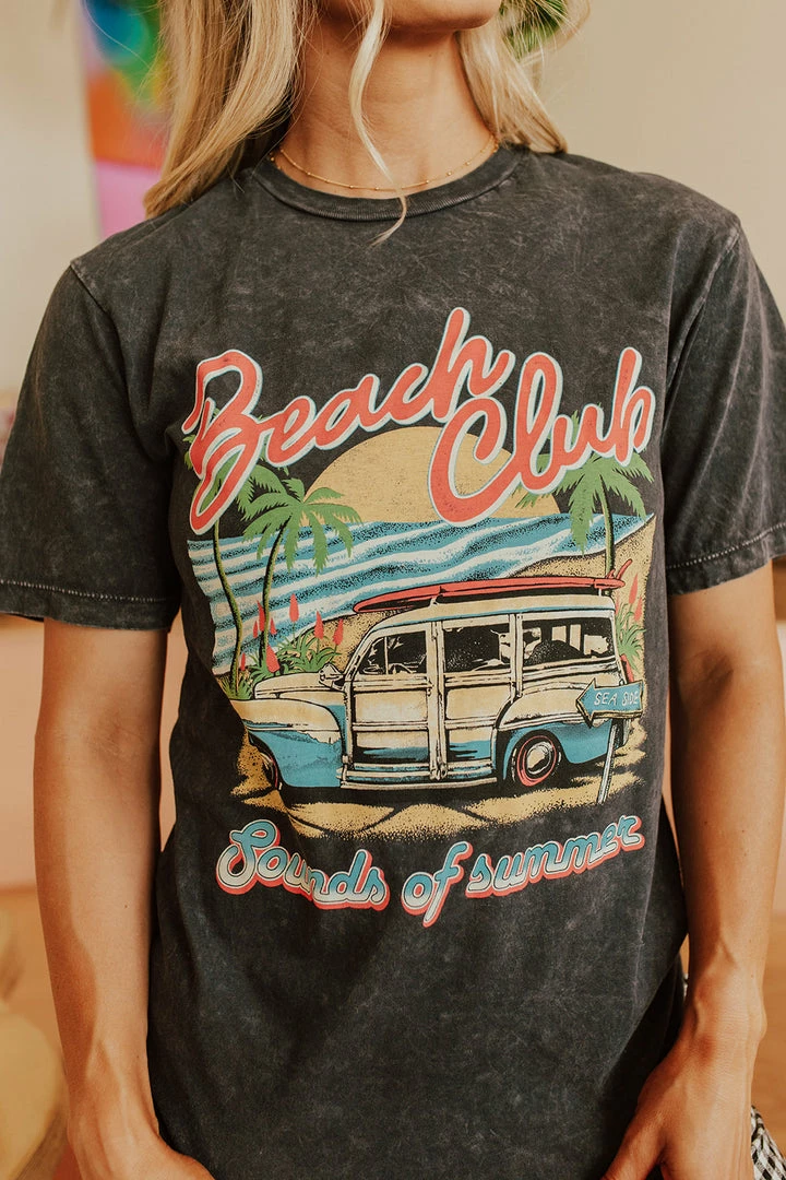 Lotus Fashion THE BEACH CLUB GRAPHIC TEE IN WASHED BLACK TOPS 2 Lotus Fashion THE BEACH CLUB GRAPHIC TEE IN WASHED BLACK TOPS