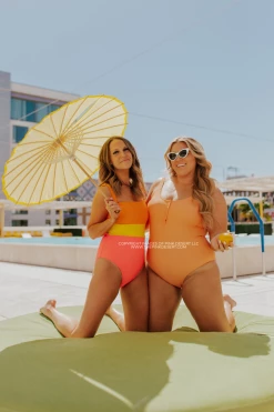 BUTTON FRONT ONE PIECE IN RIBBED ORANGE DREAMSICLE BY SASSY RED LIPSTICK X PINK DESERT SWIM