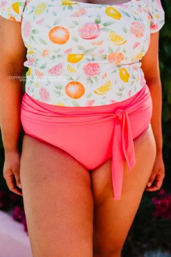 HIGH WAIST TIE FRONT SWIM BOTTOMS IN PALM SPRINGS PINK BY SASSY RED LIPSTICK X PINK DESERT 15 HIGH WAIST TIE FRONT SWIM BOTTOMS IN PALM SPRINGS PINK BY SASSY RED LIPSTICK X PINK DESERT