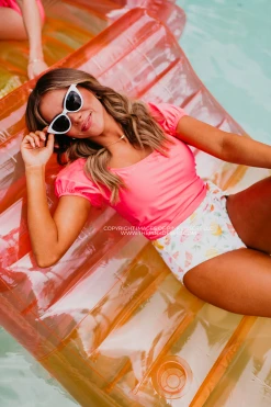 HIGH WAIST TIE FRONT SWIM BOTTOMS IN CITRUS PRINT BY SASSY RED LIPSTICK X PINK DESERT