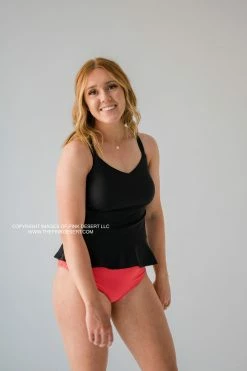 ELEVATED PEPLUM TANKINI IN BLACK BY PINK DESERT