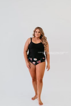 ELEVATED PEPLUM TANKINI IN BLACK BY PINK DESERT