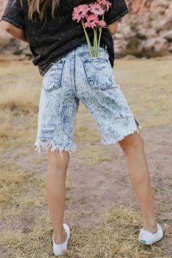 Insane Gene THE BRANDI ACID WASHED BERMUDA SHORTS IN MEDIUM WASH BOTTOMS