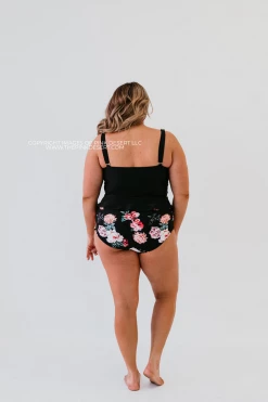 ELEVATED PEPLUM TANKINI IN BLACK BY PINK DESERT