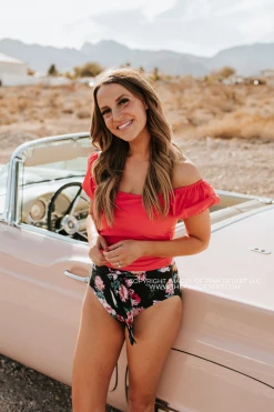 PUFF SLEEVE MIDKINI SWIM TOP IN BISOU RASPBERRY BY PINK DESERT