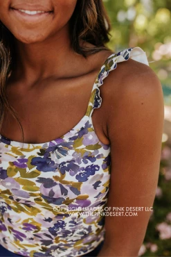 PINK DESERT SWEETY FLUTTER CROP SWIM TOP IN WILD LAVENDER