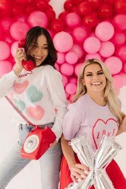 PD EXCLUSIVES THE PINK DESERT CANDY HEARTS LONG SLEEVE TOP IN WHITE