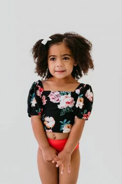 GIRLS PUFF SLEEVE SWIM TOP IN LE FLEUR BY PINK DESERT