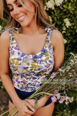 PINK DESERT TIE STRAP MIDKINI SWIM TOP IN WILD LAVENDER