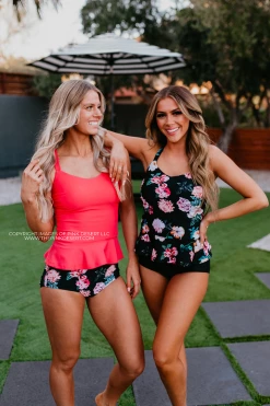 SWIM ELEVATED PEPLUM TANKINI IN LE FLEUR BY PINK DESERT