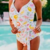 SWIM SARAH WRAP ONE PIECE IN CITRUS BY SASSY RED LIPSTICK X PINK DESERT