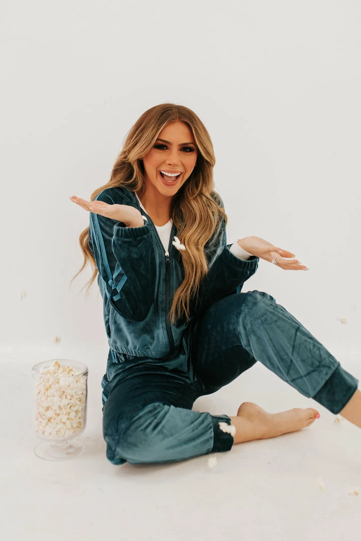 Kimberly THE GET YOUR JOG ON VELVET SET IN TEAL 1 Kimberly THE GET YOUR JOG ON VELVET SET IN TEAL