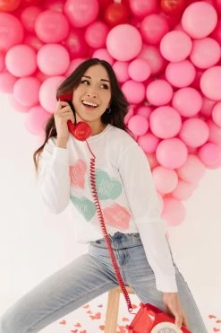 PD EXCLUSIVES THE PINK DESERT CANDY HEARTS LONG SLEEVE TOP IN WHITE