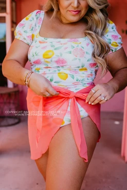 SWIM PUFF SLEEVE ONE PIECE IN CITRUS PRINT BY SASSY RED LIPSTICK X PINK DESERT 27 SWIM PUFF SLEEVE ONE PIECE IN CITRUS PRINT BY SASSY RED LIPSTICK X PINK DESERT