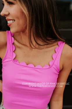 PINK DESERT SCALLOPED MIDKINI SWIM TOP IN NEON LILAC