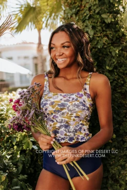 PINK DESERT MINI RUFFLE CROP PEPLUM SWIM TOP IN WILD LAVENDER