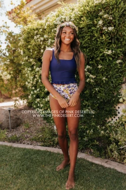 PINK DESERT MINI RUFFLE CROP PEPLUM SWIM TOP IN INDIGO