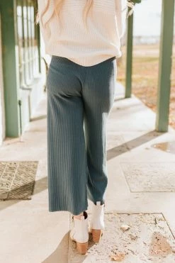 Wishlist BOTTOMS THE MIDNIGHT BREEZE RIBBED PANTS IN SLATE BLUE