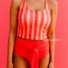 HIGH WAIST TIE FRONT SWIM BOTTOMS IN BISOU RASPBERRY BY PINK DESERT