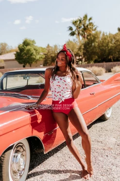 PINK DESERT TIE FRONT BLOUSON TANKINI SWIM TOP IN CHERRY BOMB