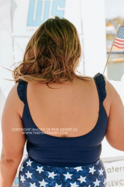 PINK DESERT SWEETY FLUTTER CROP SWIM TOP IN INDIGO