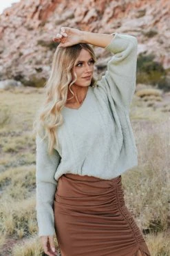 Style Melody, Inc THE SAMI FUZZY SWEATER IN SAGE TOPS