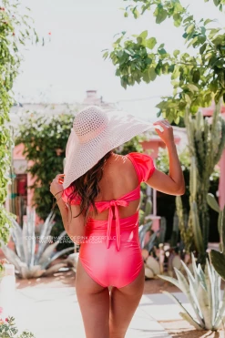 PUFF SLEEVE ONE PIECE IN VINTAGE BARBIE PINK SHIMMER BY SASSY RED LIPSTICK X PINK DESERT