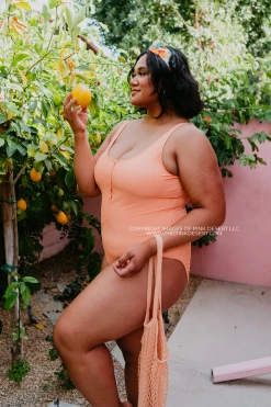 BUTTON FRONT ONE PIECE IN RIBBED ORANGE DREAMSICLE BY SASSY RED LIPSTICK X PINK DESERT SWIM