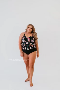 SWIM ELEVATED PEPLUM TANKINI IN LE FLEUR BY PINK DESERT