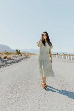 Mikarose THE SANDRA TIERED DRESS IN SEACREST GREEN DRESSES