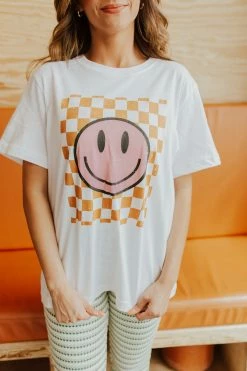 12pm By Mon Ami THE CHECKERED SMILEY TEE IN WHITE