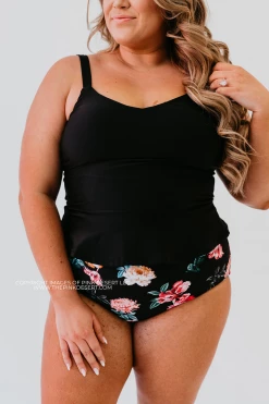 ELEVATED PEPLUM TANKINI IN BLACK BY PINK DESERT