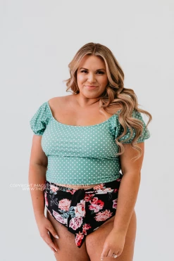 PUFF SLEEVE MIDKINI SWIM TOP IN CIAO! POLKA DOT BY PINK DESERT